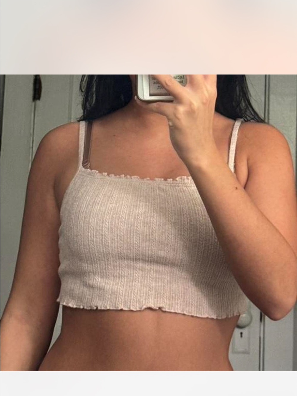 Ribbed Square Neck Crop Tank Top - Light Pink
